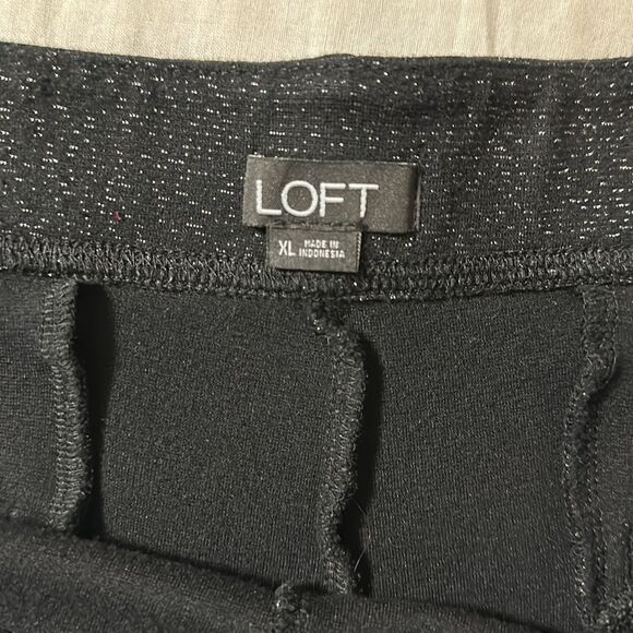 LOFT XL Black Silver Shimmery Metallic Ponte Knit Wide Leg Pull on Crop Pants - Picture 6 of 8